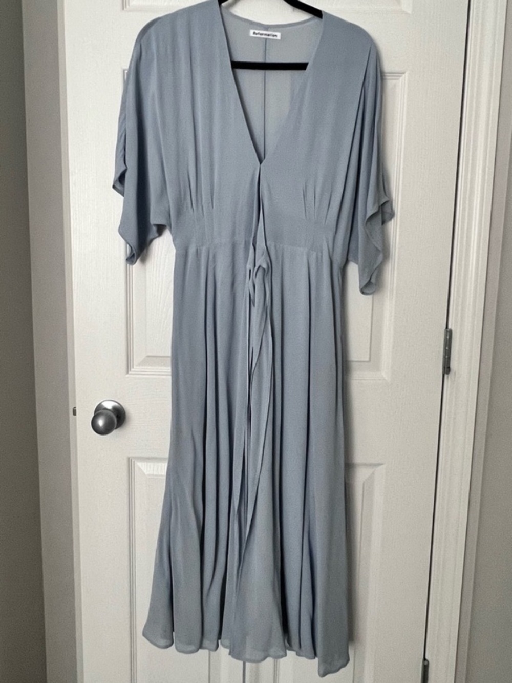 Reformation Light Blue Wrap Midi Dress - Picture 6 of 9